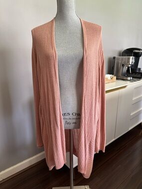 Eileen Fisher Ribbed Cardigan Lightweight Sweater Dusty Rose Pink Silk Blend XL